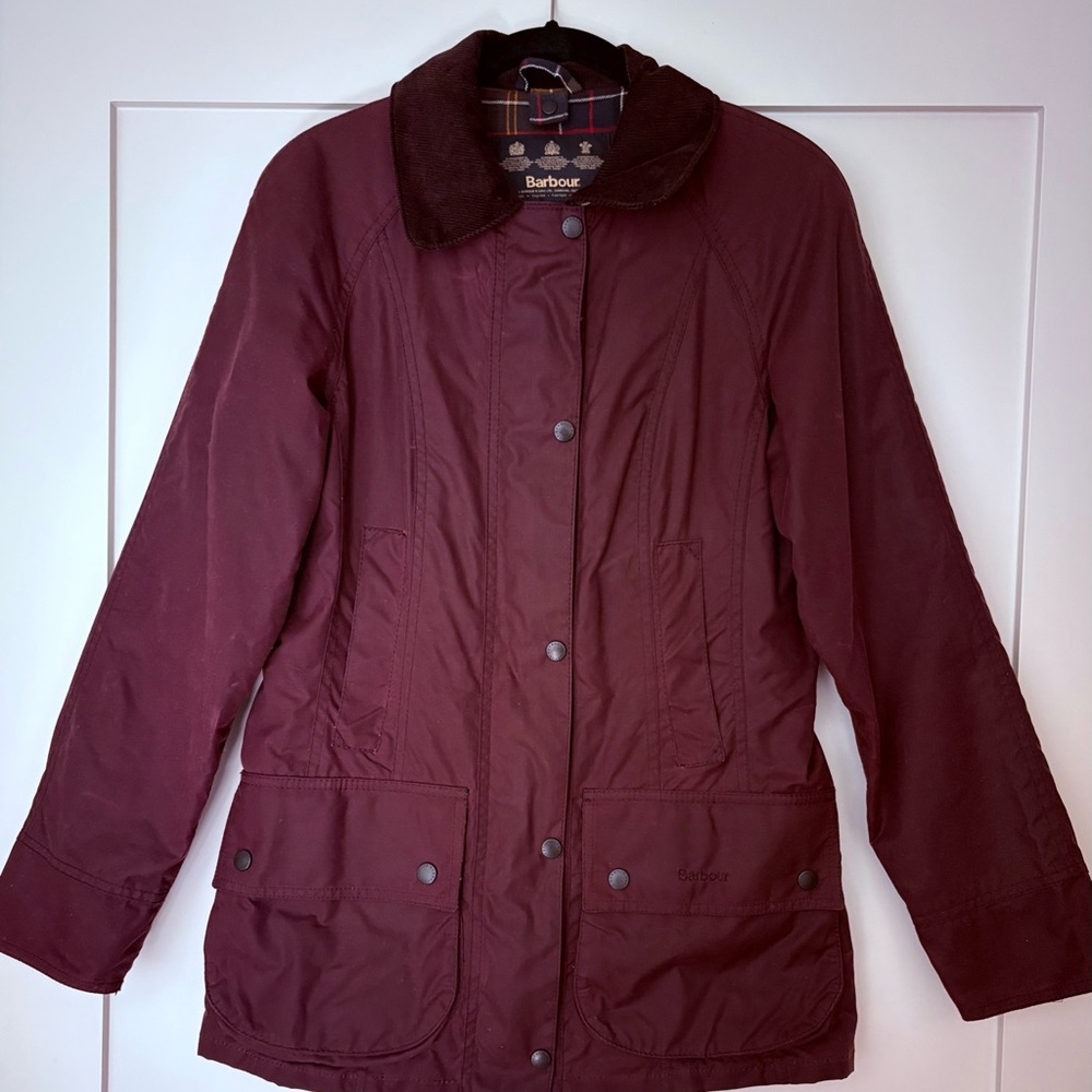 Barbour Merlot Waxed Jacket with Contrast Collar